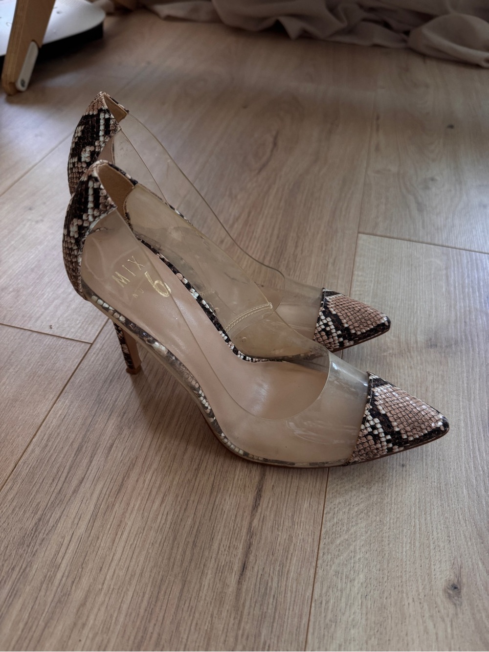 Mix No. 6 Clear Pump with Snake-Print Accents in Nude and Brown